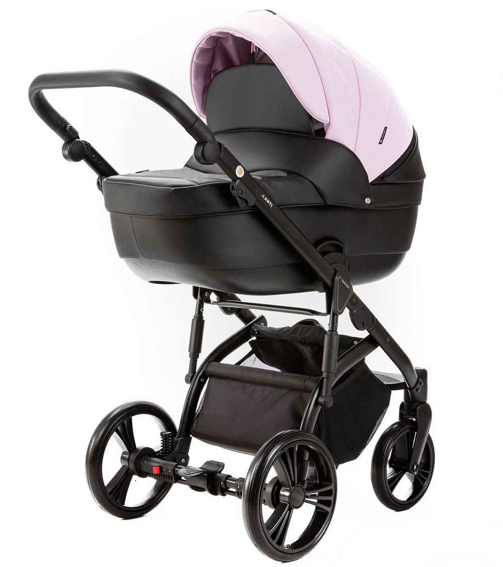Детская коляска Adamex Lanti Deluxe 3 в 1 LN-SD101 (РОЗОВ.ЗЕФИР КОЖА + ЧЕРН.КОЖА)