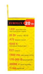 Лампа светодиодная Eurolux LL-E-A70-20W-230-6K-E27