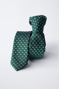 ZARA ГАЛСТУК С ПРИНТОМ, ЗЕЛЕНЫЙ/ЭКРЮ