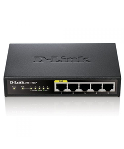 D-Link DES-1005P/B1A Неуправляемый коммутатор с 5 портами 10/100Base-TX, функцией энергосбережения и поддержкой QoS (4 порта с поддержкой PoE 802.3af/802.3at (30 Вт), PoE-бюджет 60 Вт)