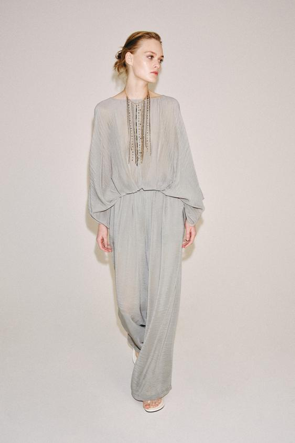 ZARA ПОЛУПРОЗРАЧНЫЕ БРЮКИ ПАЛАЦЦО, МЯГКИЙ СЕРЫЙ