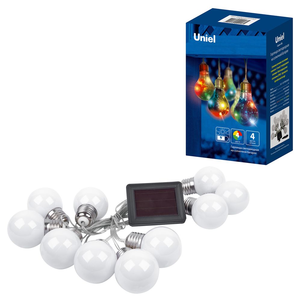 USL-S-126-PT1800 FROST BULBS Садовая гирлянда на солнечной батарее Матовые лампочки. 10 светодиодов. Теплый белый свет. 1xАА Ni-Mh аккумулятор в-к. IP44. TM Uniel