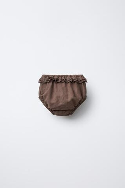 ZARA ТРУСЫ С КРУЖЕВНОЙ ВЫШИВКОЙ, КОРИЧНЕВЫЙ
