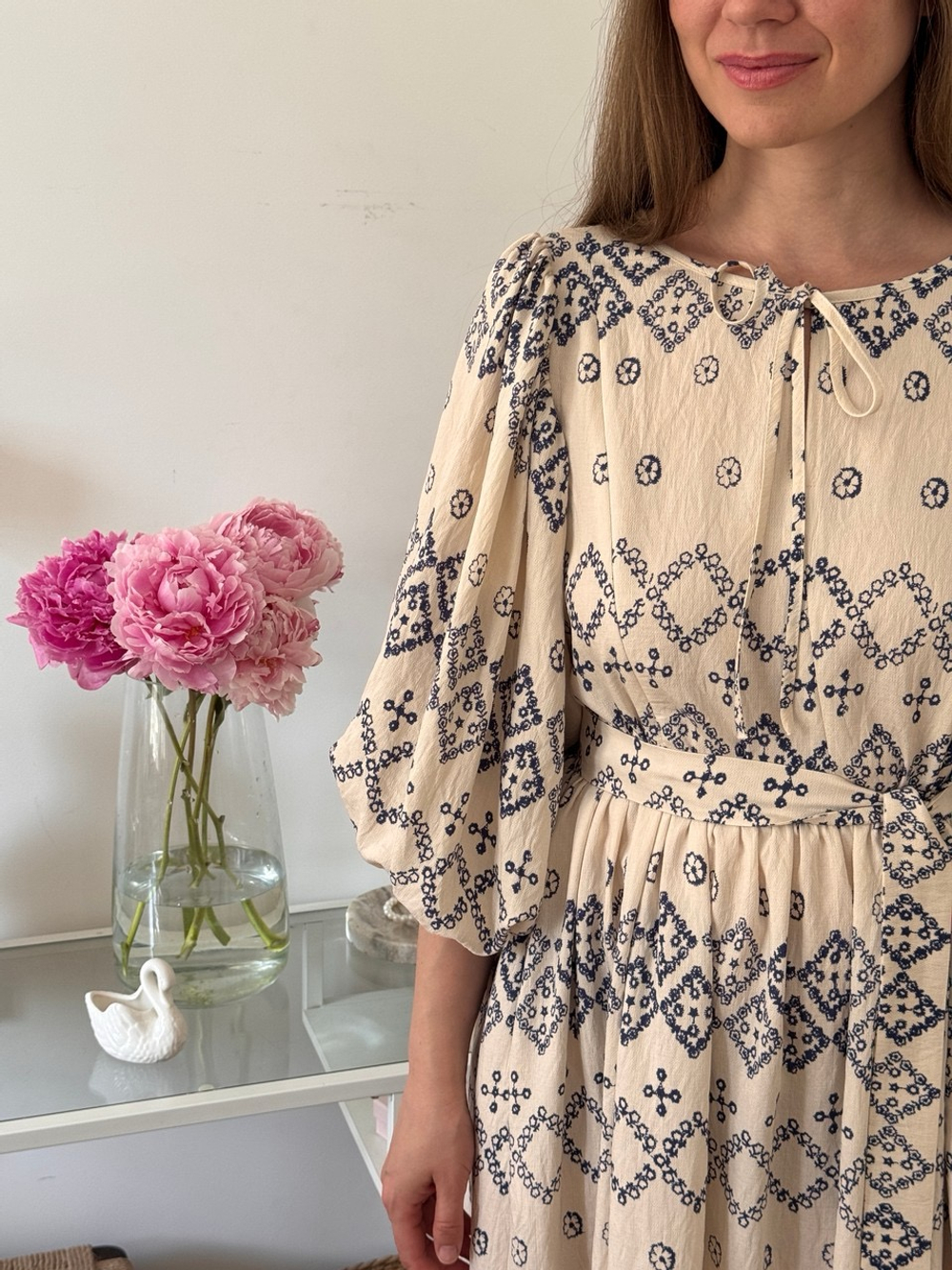 Платье Мари для беременных и кормящих, Кремовый с орнаментом