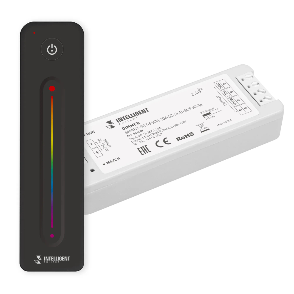 INTELLIGENT ARLIGHT Диммер SMART-SET-PWM-104-52-RGB-SUF White (12-24V, 3x4A, ПДУ LINE, 2.4G) (IARL, Контроллер) 036189