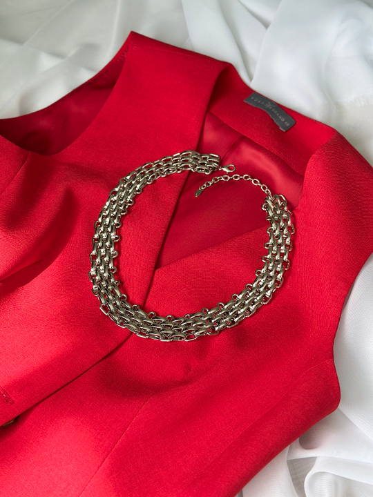 Цепь 2 см плоское плетение корзина, оттенок серебро