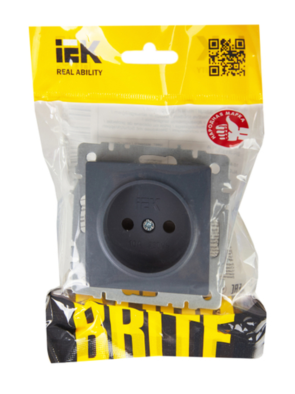 BRITE Розетка 1-местная без заземления с защитными шторками 10А РСш10-2-БрМ маренго IEK