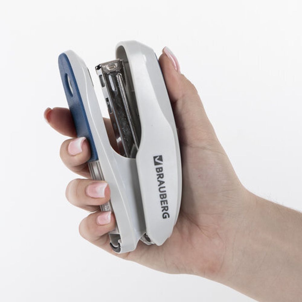 Степлер №24/6, 26/6 BRAUBERG "Extra", до 30 листов, серо-синий, 229087