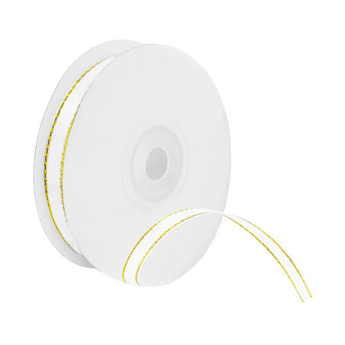 Лента Атлас с золотой нитью Белый / 6 мм * 22,85 м