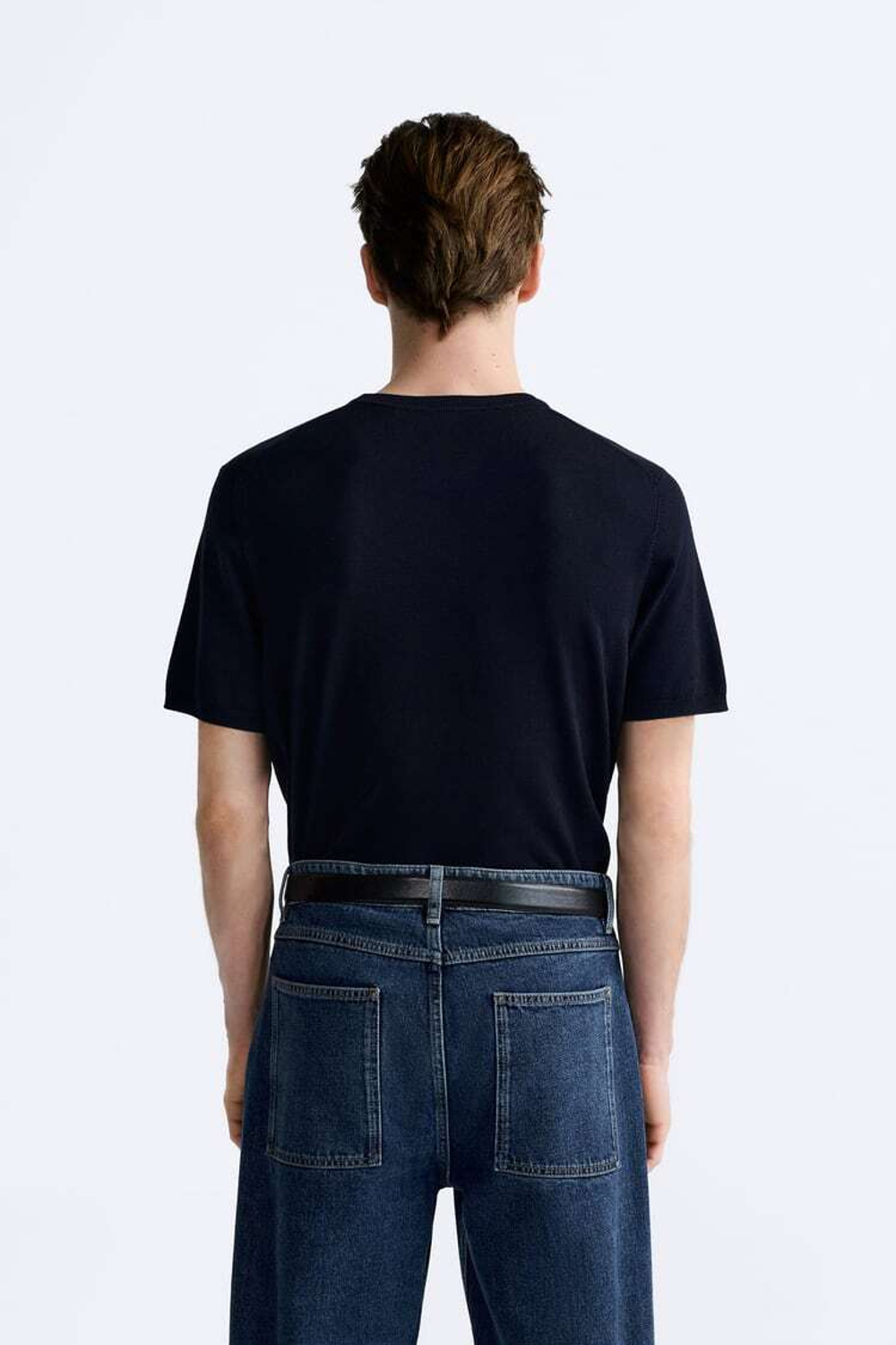 ZARA ФУТБОЛКА ИЗ СМЕСОВОЙ ВИСКОЗЫ, МОРСКОЙ СИНИЙ