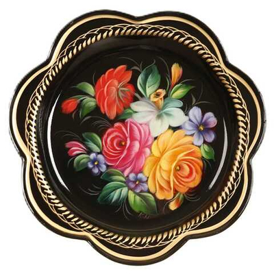 Жостовский поднос декоративный, размер 18 см (A1), металлический