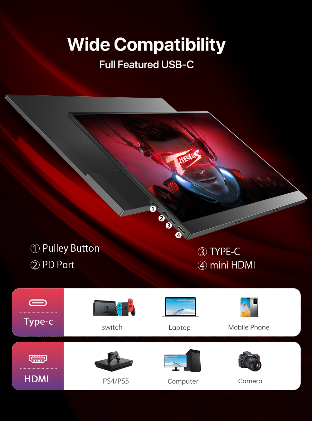 17.3" Портативный монитор с магнитным чехлом Uplays K8 FHD IPS 1920x1080, 144 Гц