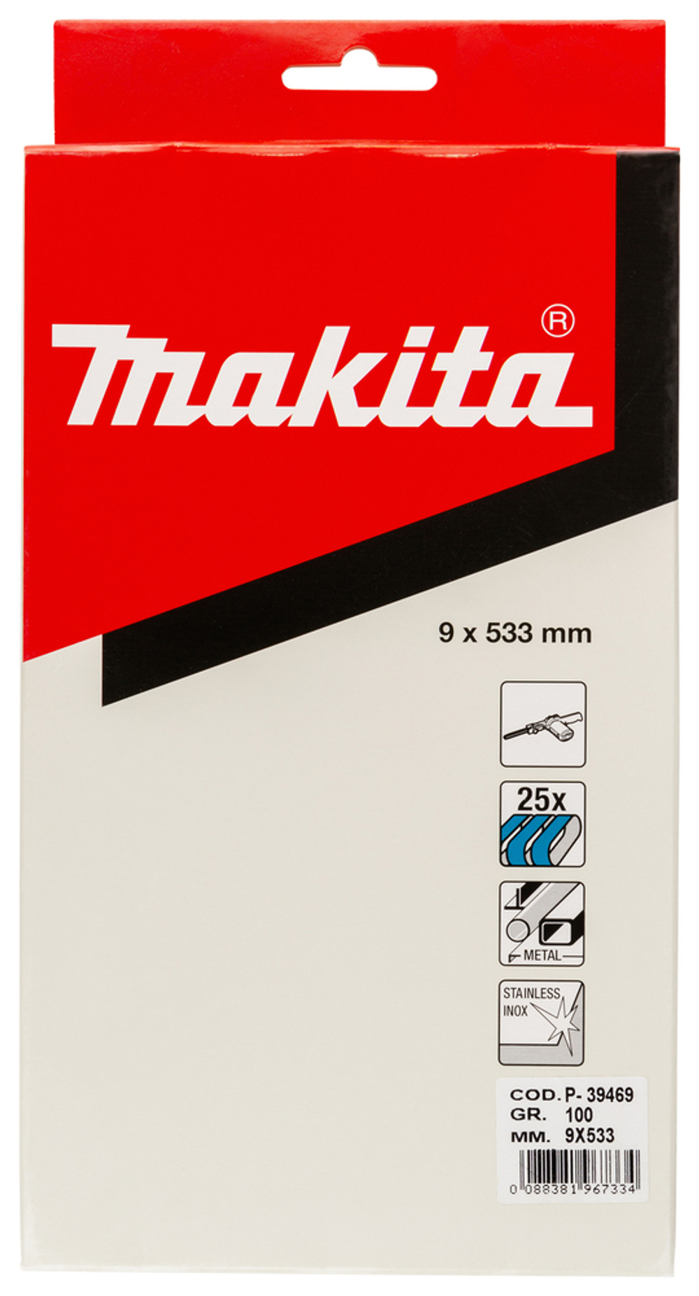 Шлифовальная лента 9х533 мм, К100, 1 уп (25шт.) Makita P-39469 9 x 533 мм P100 для дерева/металла/пластика 1 шт.
