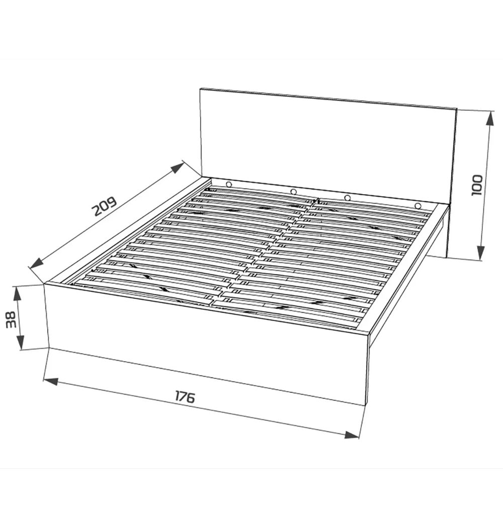 Кровать Варма сэнг 160, габариты: 176*208*100/38, скандинавский дуб