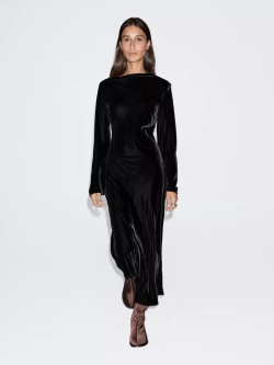 Massimo Dutti Длинное бархатное платье с вырезом-лодочкой, черный