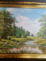Картина в раме Дом у реки. 76 х 40,5 см