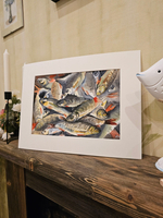 Картина авторская акварельная в паспарту 30х40 см на стену для интерьера "Ладожский улов"