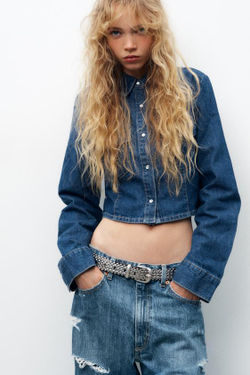 ZARA ДЖИНСЫ-БАЛЛОНЫ СРЕДНЕЙ ПОСАДКИ TRF, СИНИЙ