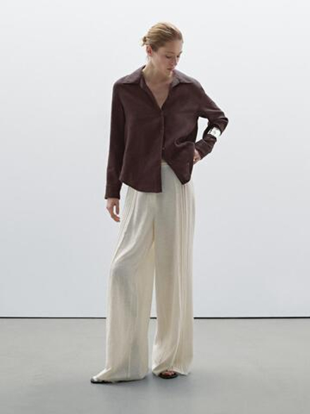 Massimo Dutti Рубашка из 100% льна, баклажанный