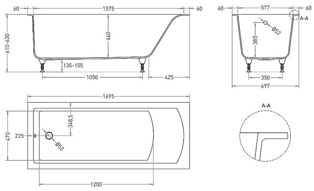Ванна Salini CASCATA S-stone 104423M 170x70 белая