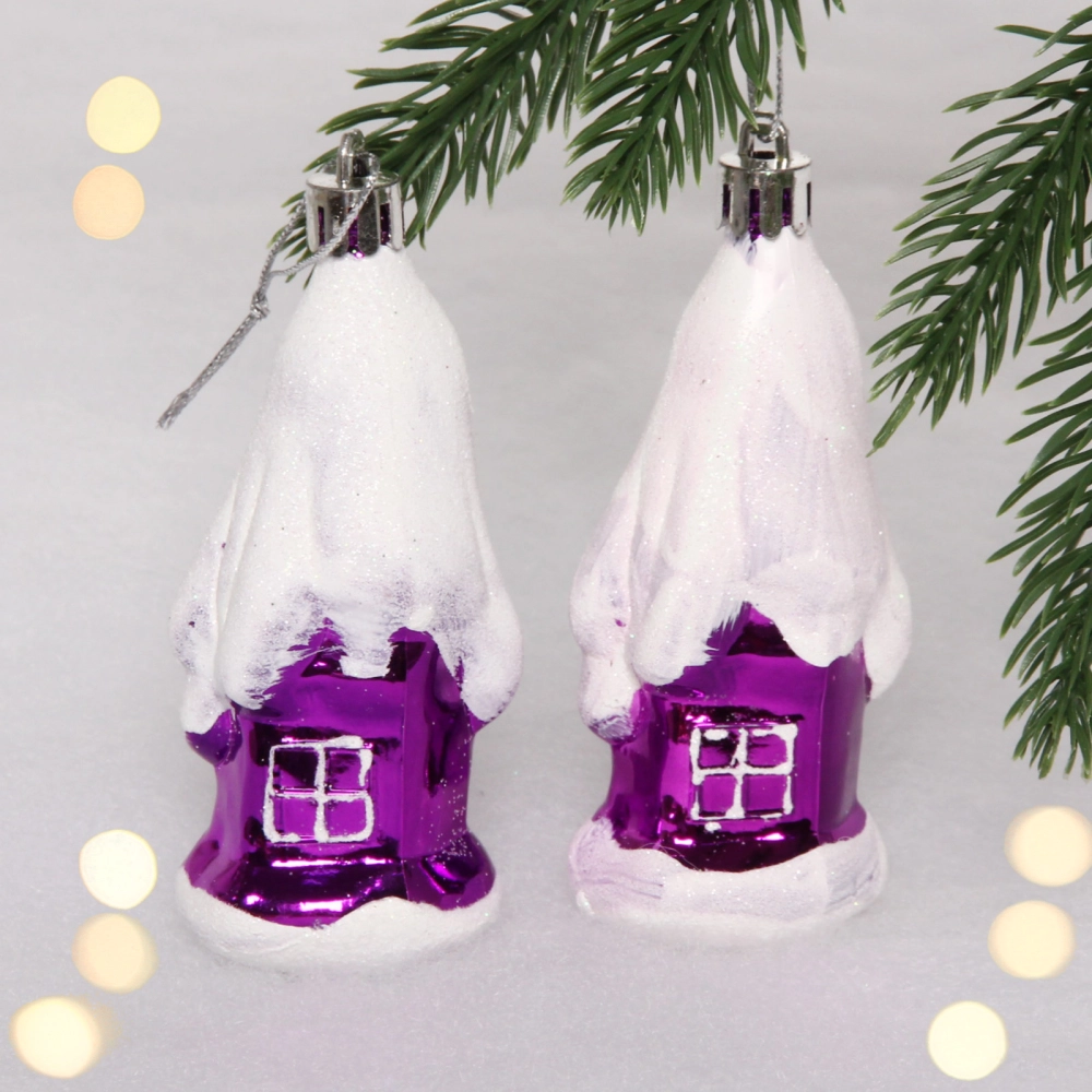 Елочные игрушки «Загадочный домик» 9 см (набор 2 шт), Фиолетовый