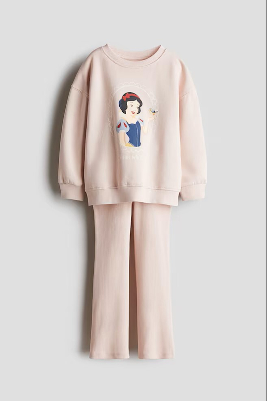 H&M Комплект из футболки и легинсов с принтом, светло-розовый