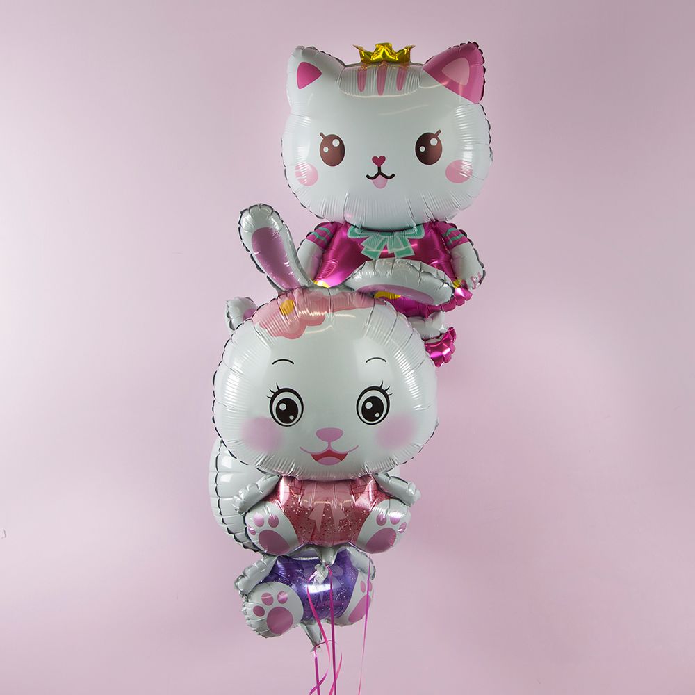 Шар (33''/84 см) Фигура, Зайка с бантиком, Розовый, 1 шт.