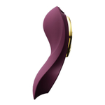 Фиолетовый вибромассажёр в трусики 8,5см с насадкой и пультом ДУ + управление через приложение Zalo Aya Wearable Vibrator Velvet Purple