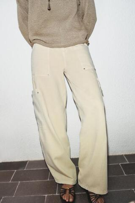 ZARA ДЖИНСЫ Z1975 BARREL КАРГО СО СРЕДНЕЙ ПОСАДКОЙ, ЦВЕТ СЛОНОВОЙ КОСТИ