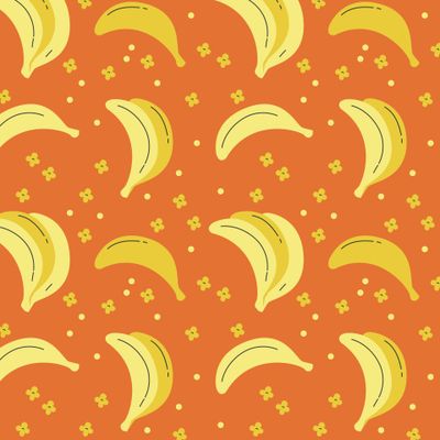 Бананы в азиатском стиле на красно-оранжевом фоне