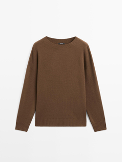 Massimo Dutti Свитер из смесовой шерсти с круглым вырезом, тоффи