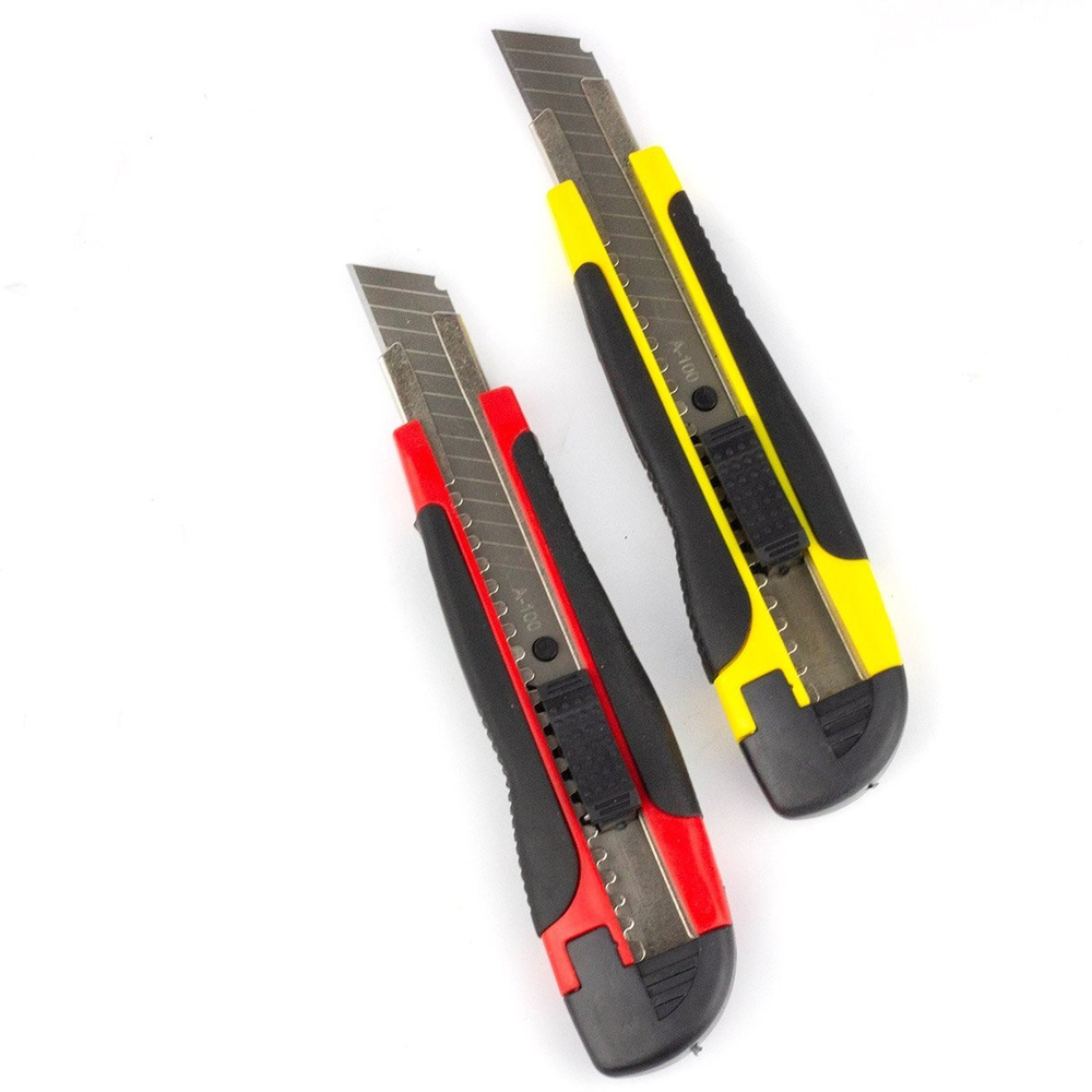 Нож канцелярский Alingar, 18 мм, с металл. напр., auto-lock, мягкие вставки, пластик корпус, ассорти, пакет с европодвесом