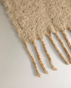 ZARA HOME ПЛЕД С БАХРОМОЙ, ЦВЕТ ВЕРБЛЮЖЬЕЙ ШЕРСТИ