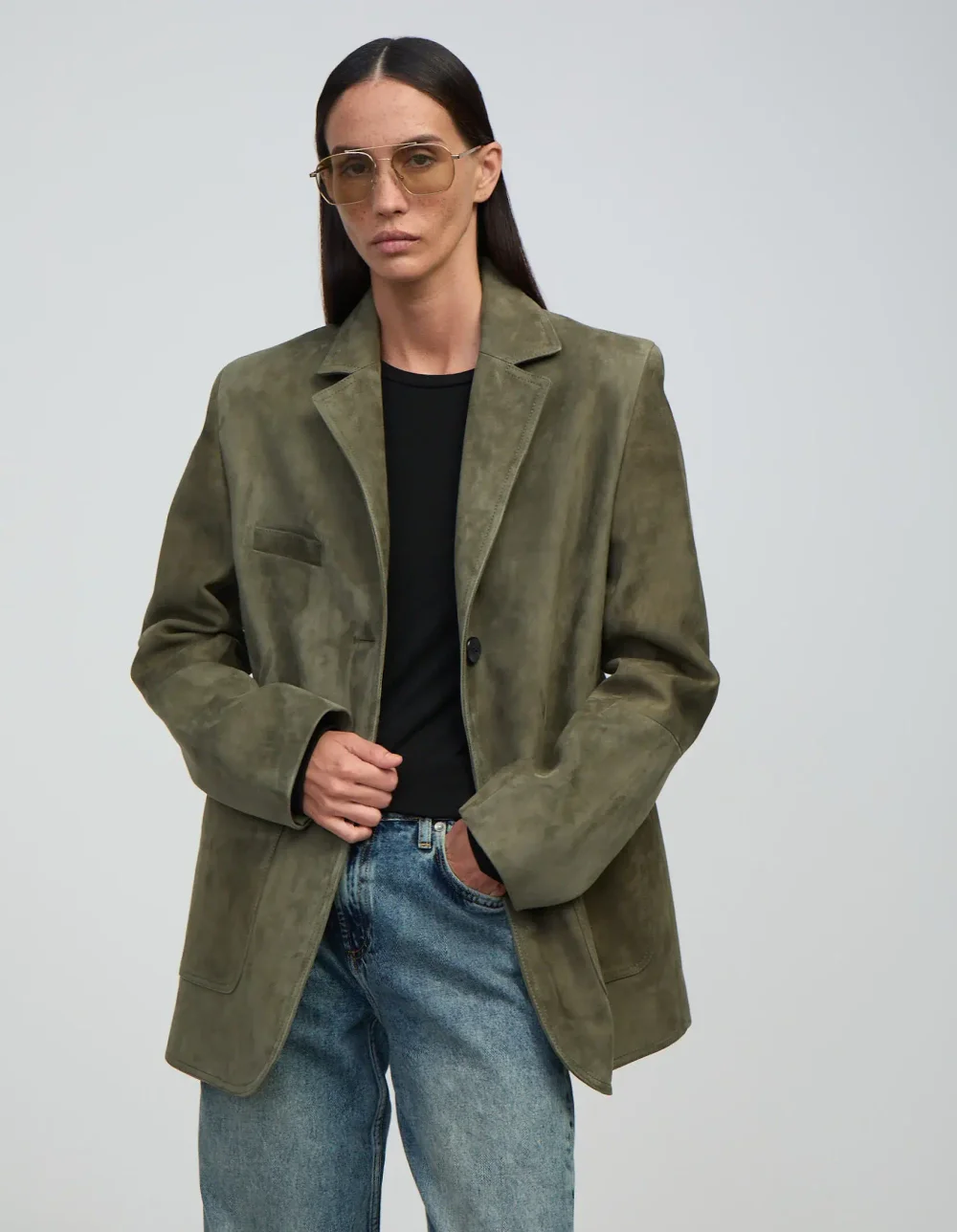 Жакет из натуральной замши, Зеленый