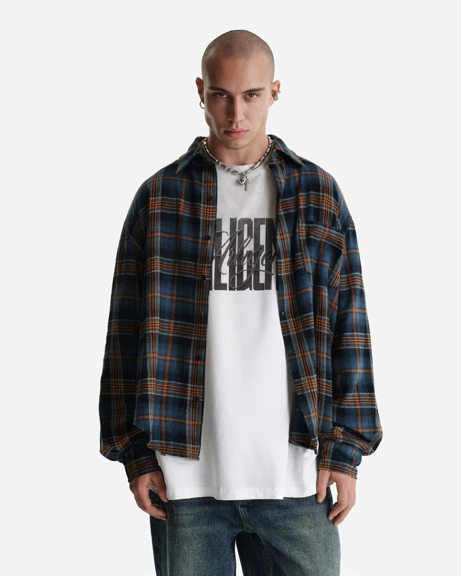 Рубашка в клетку оранжево-синяя