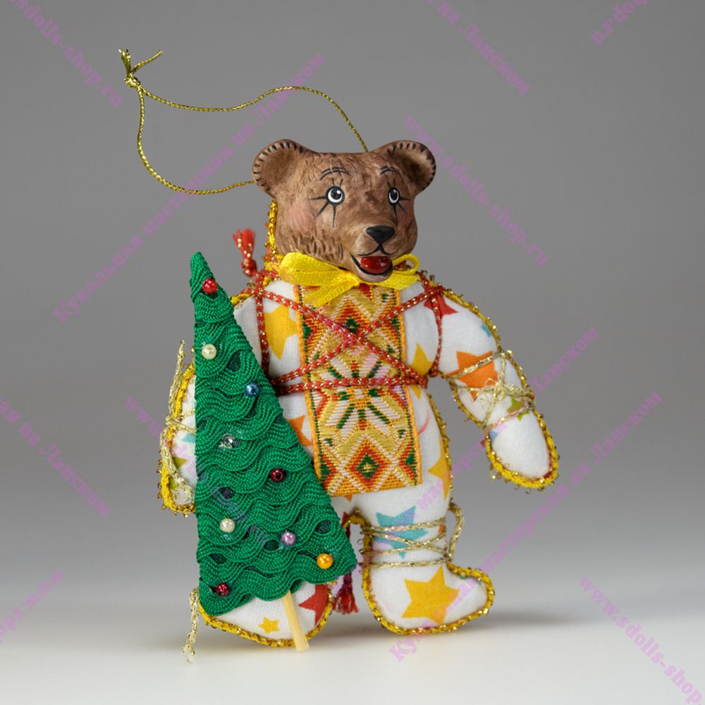 Ёлочная игрушка Медвежонок двухцветный с ёлкой