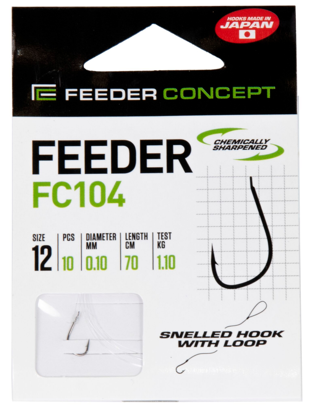 Крючки с поводком FC FEEDER сер. FC104 70см, разм.012, 0,10мм 10шт.