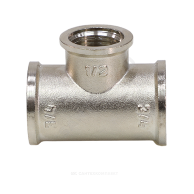 Тройник латунь никель переходной Ду 15х20х15 (1/2"х3/4"х1/2") ВР VALFEX VF.750.N.012.034.012