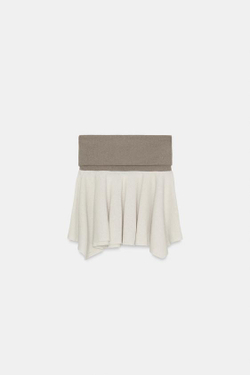 ZARA МИНИ-ЮБКА В СЕЛЬСКОМ СТИЛЕ С КОНТРАСТНЫМИ ДЕТАЛЯМИ, ЭКРЮ/БЕЖЕВЫЙ