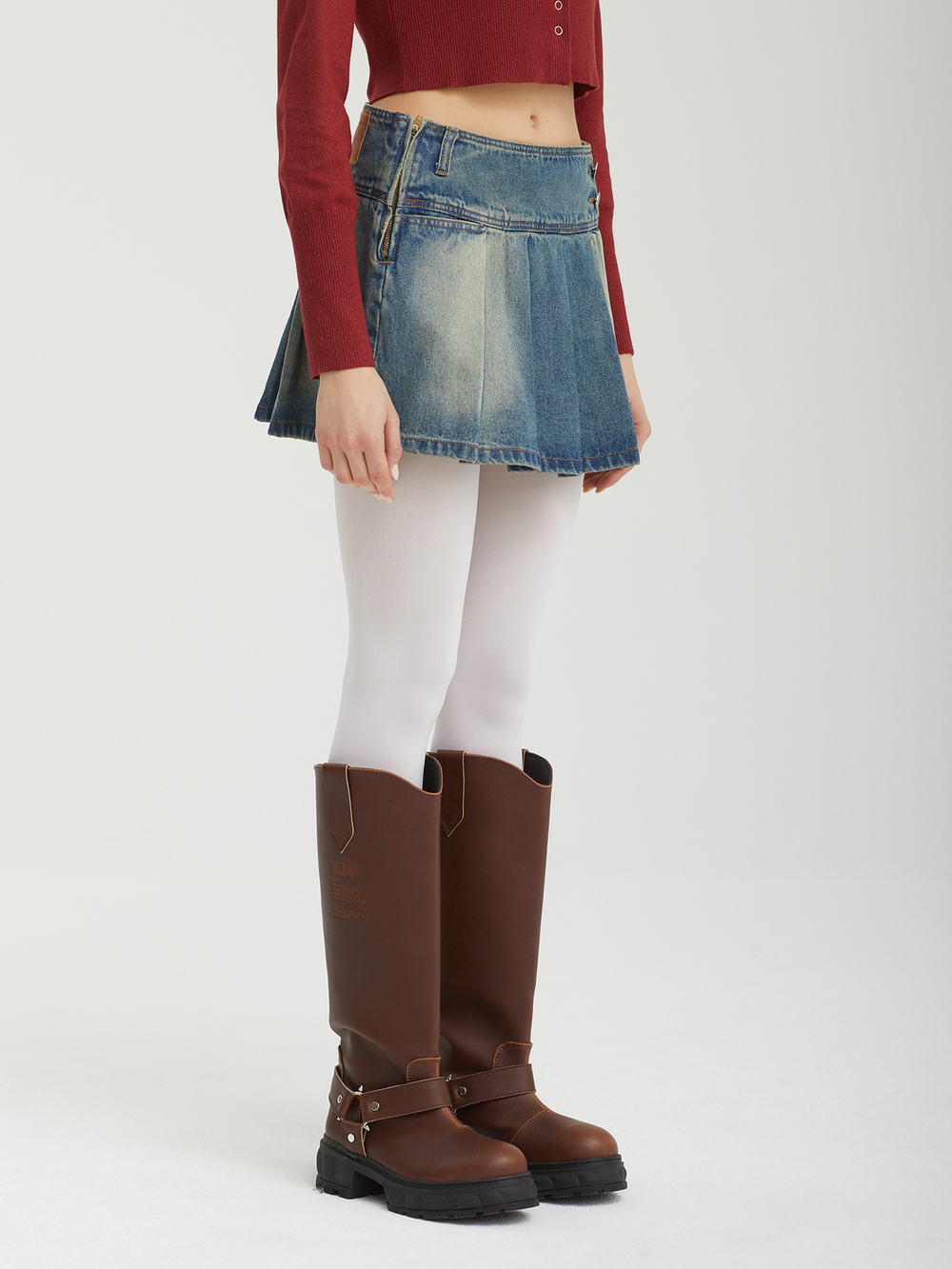 Юбка Low-waist Unblalnce Denim Pleats Mini