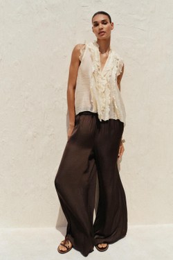 ZARA ПОЛУПРОЗРАЧНЫЙ ТОП С ВОЛАНАМИ, ВАНИЛЬНЫЙ