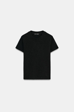 ZARA ФУТБОЛКА ИЗ ХЛОПКА ФЛАМЕ, ЧЕРНЫЙ
