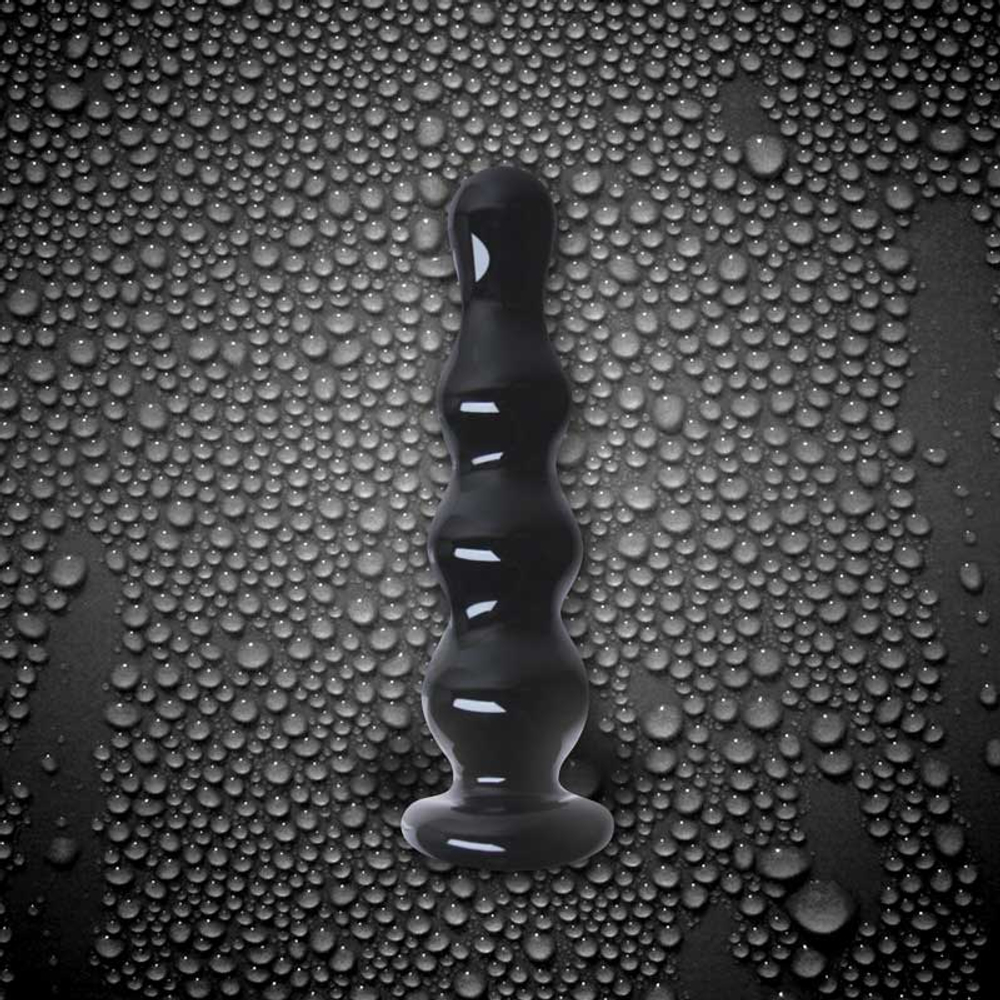 Черный стеклянный анальный стимулятор Crystal - Ripples