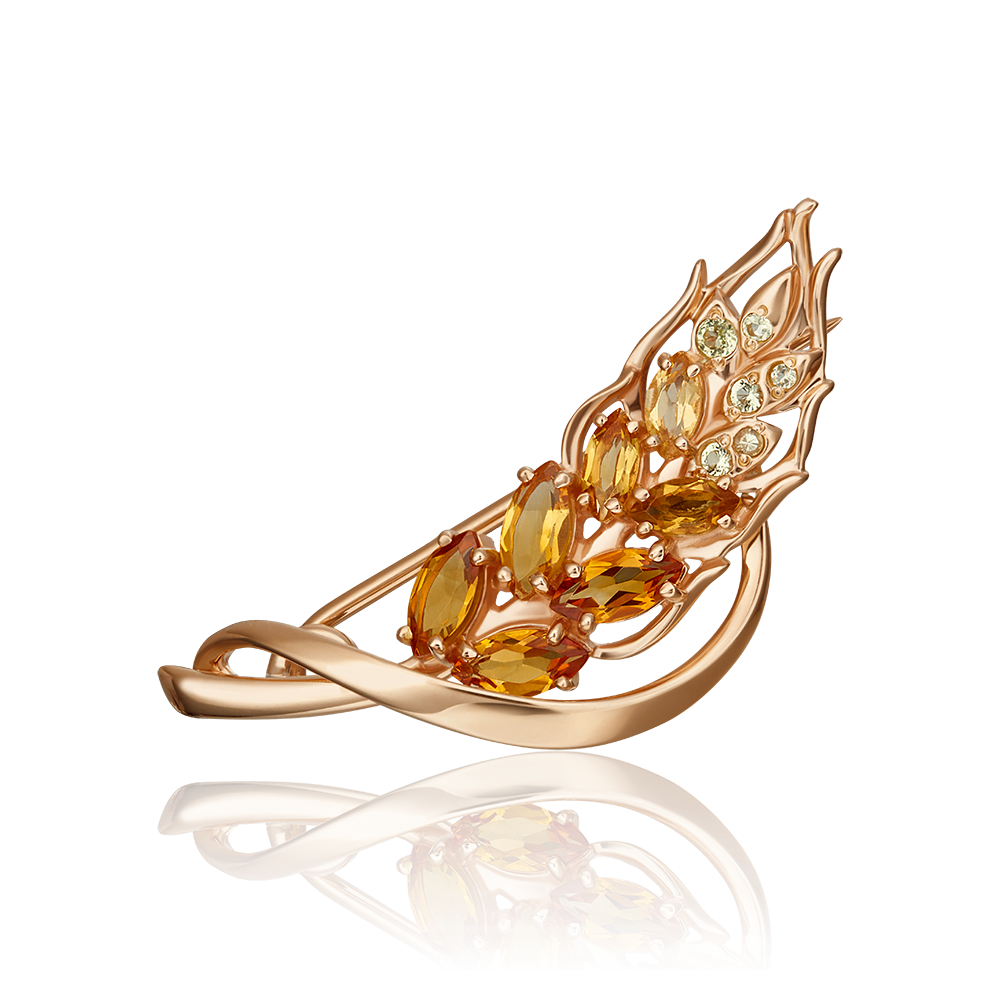 Брошь «Колос» из красного золота c цитринами и хризолитами Артикул: 04-0245-00-235-1110-57