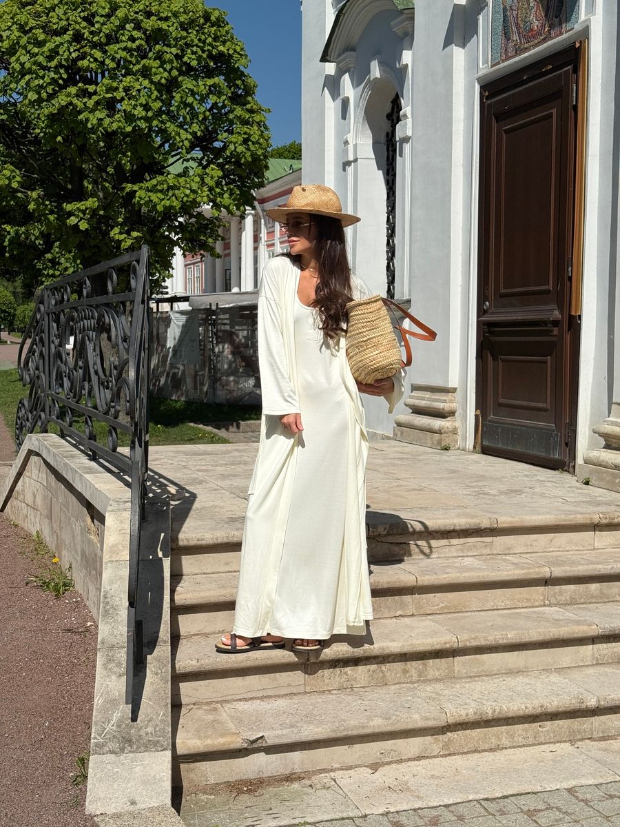 Платье-майка из трикотажа молочное