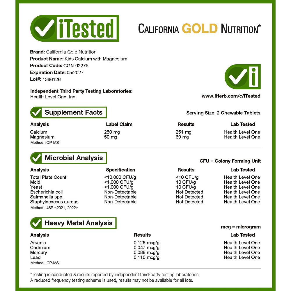 California Gold Nutrition, жевательные таблетки с кальцием и магнием для детей, со вкусом торта, 90 вегетарианских таблеток