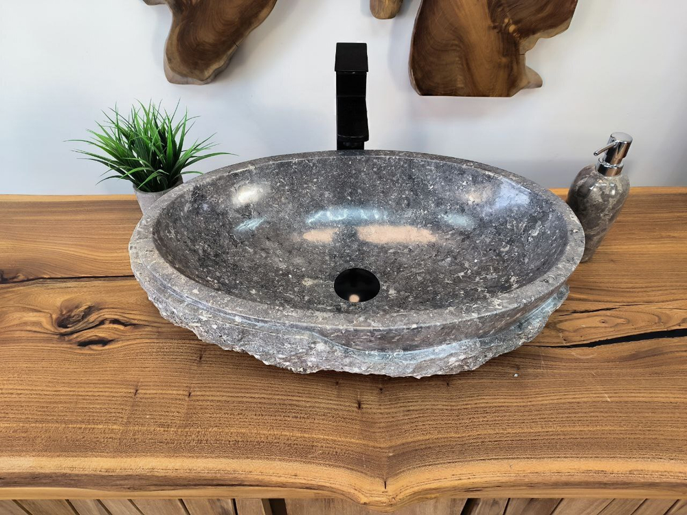 Раковина из мрамора Oval Grey Marmo Wave OM-65748 56х36х15 из натурального камня