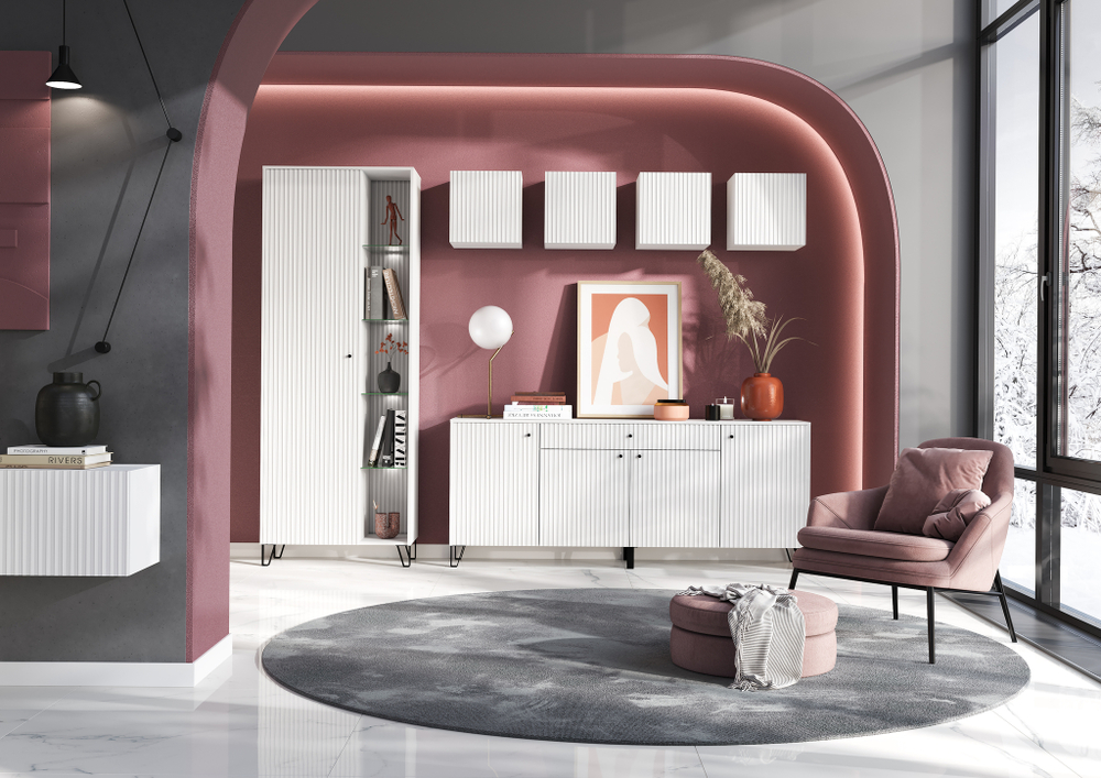 Шкаф навесной малый Оливия, Белый, Белый Глянец