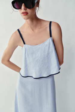ZARA КОМБИНИРОВАННОЕ ПЛАТЬЕ МИДИ, ГОЛУБОЙ