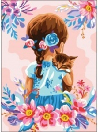 "Девочка с котенком"-6335 канва с рисунком